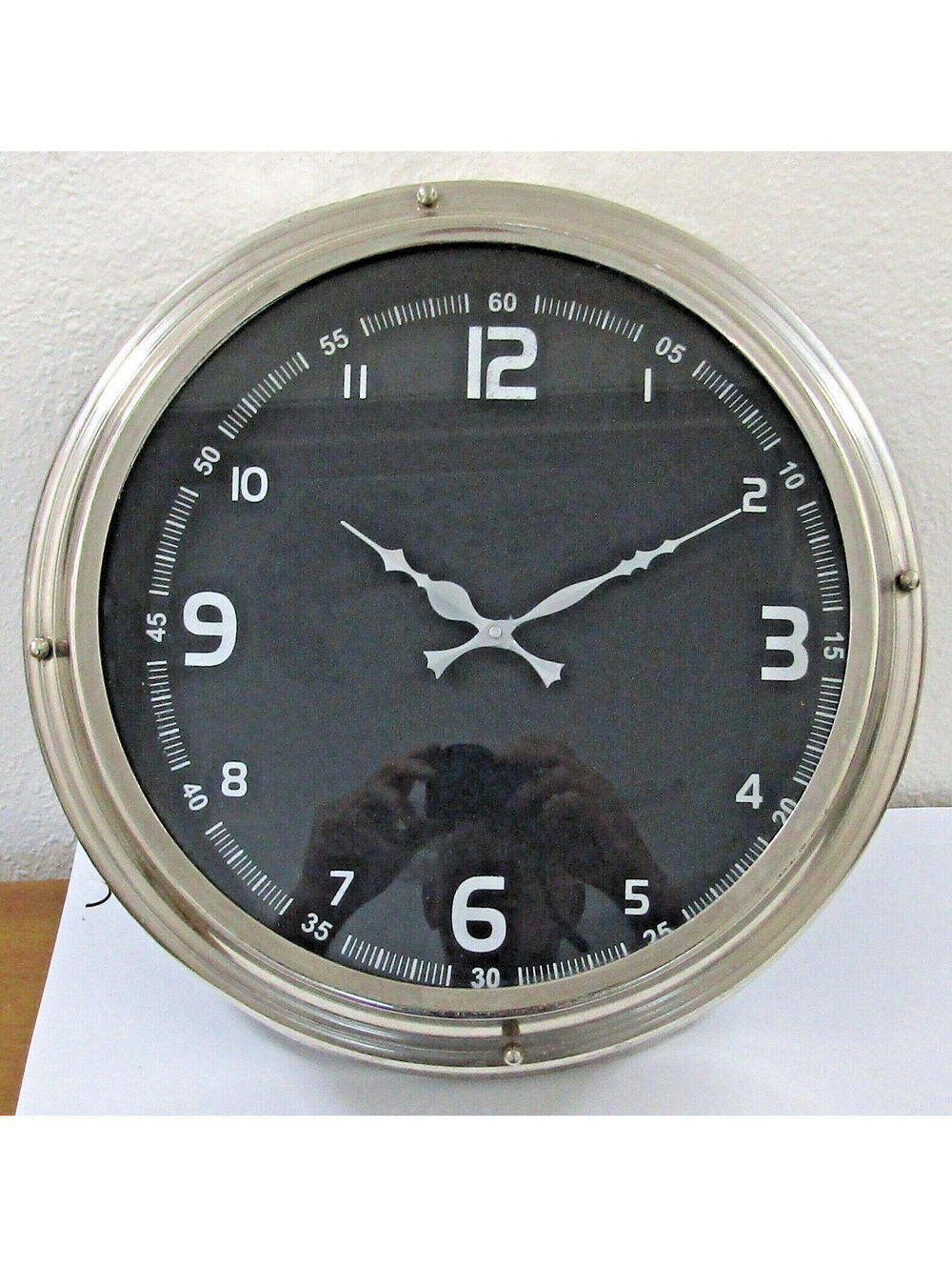 Large Nickel Hammered Finish Wall Clock 18" Diameter
